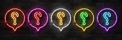 Set of realistic isolated neon sign of Question logo for template decoration and covering on the wall background.