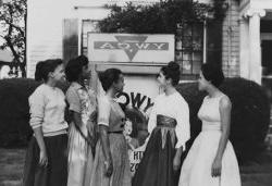 Vintage photo of women standing in front of YWCA