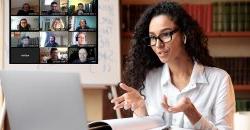 female teacher having video conference call with colleagues