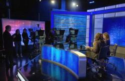 Broadcast Studio A in use, filming talk show