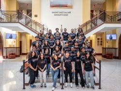 Upward Bound students in Feliciano School of Business, group photo